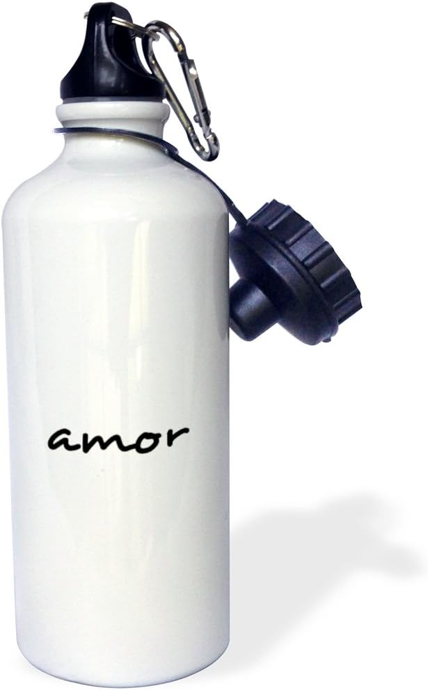 3dRose Amor, word for Love in Portuguese romantic world language, black text-Sports Water Bottle, 21oz , 21 oz, Multicolor