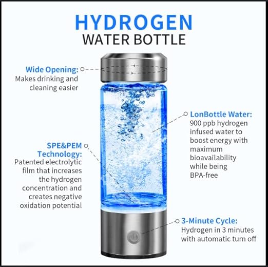 Hydrogen Water Bottle, Hydrogen Water Bottle Generator with SPE Technology Water Ionizer, Portable Hydrogen Water Generator, Improve Your Water in 3 Minutes