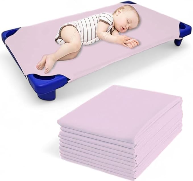 Pack of 6 Cot Sheet for Daycare Preschool Cot Bed -Polyblend Fabric with Corner Elastic Cots Sheets Fits On 22" X 52" Inches Size Toddler and Preschool Daycare Cot Blush 22 X 52 Size