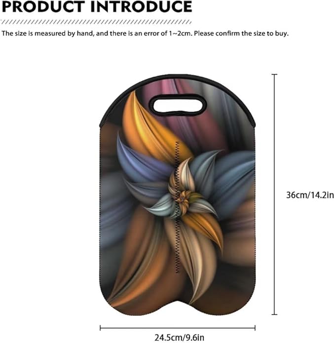 doginthehole Brown Flowers Champagne Carrier Bag 2 Bottle Insulated Wine Tote Cooler Bag with Handle Boho Blossom Print Neoprene Wine Bottle Totes Holder Drinks Carriers Bag Case for Travel Beach