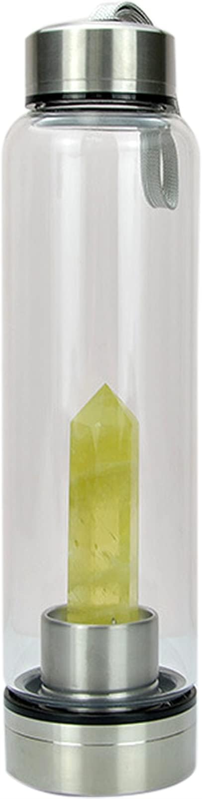 Crystal Glass Water Bottle Energy Quartz Gemstone Water Bottle with Changeable Natural Crystal Center for Healing and Wellness