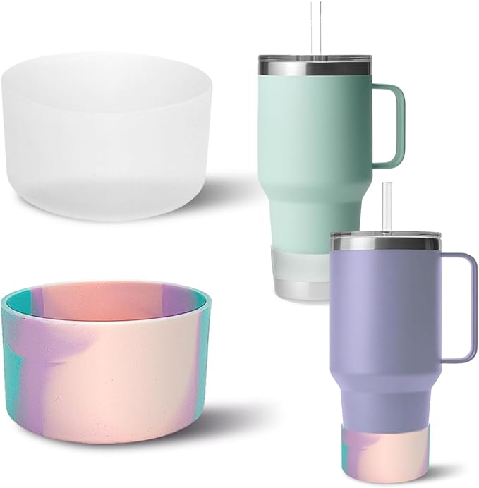 2 PCS Silicone Protective Boot for Yeti Rambler 20oz/25oz/30oz/35oz Tumbler, Anti-Slip Protective Silicone Water Bottle Bottom Boot Sleeve Cover for Yeti Tumbler [Mixcolor+Transparent]