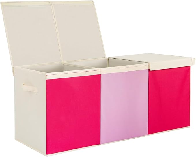 Large Toy Box Chest with Lid, Oxford Collapsible Sturdy Toy Storage Boxes Bins Baskets for Boys, Girls, Closet, Playroom, Nursery Room, 39"x15.5"x13" (Pink & Red)