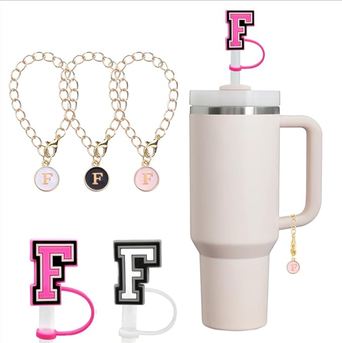 compaitable with stanley cup with accessories,30&40 oz,1 charm letter chain for handle with stanley straw top letter cover for stanley cup (f), small