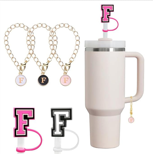 compaitable with stanley cup with accessories,30&40 oz,1 charm letter chain for handle with stanley straw top letter cover for stanley cup (f), small