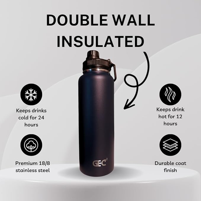 40oz Stainless Steel Water Bottles Leak Proof Vacuum Insulated Water Bottle Thermos Flask Sport Water Bottle (Black)