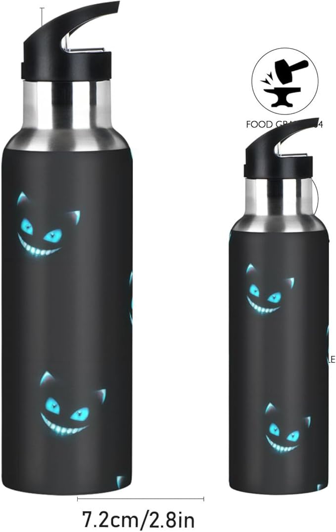 Cheshire Cat Texture Sports Water Bottle, 22 Oz BPA Free Non-Toxic Stainless Steel Water Bottle with Straw for Gym Yoga Fitness Camping