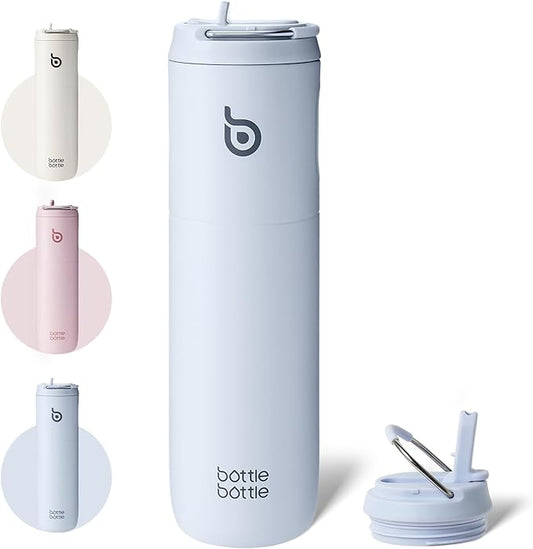 BOTTLE BOTTLE Insulated Water Bottle 24oz with Straw Lid and Handle for Sports Travel Gym Stainless Steel Water Bottles Double-Wall Vacuum Metal Thermos Bottles Leak Proof BPA-Free