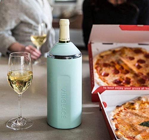 Vinglacé Wine Bottle Chiller- Portable Champagne Insulator- Stainless Steel Wine Cooler Sleeve, Sea Glass
