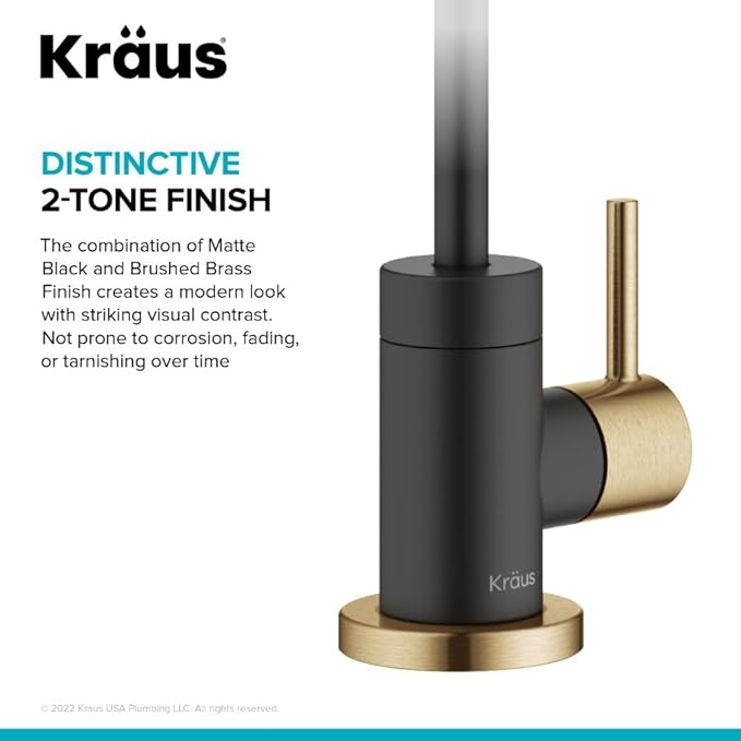 KRAUS Purita™ Single Handle Drinking Water Filter Faucet for Reverse Osmosis or Water Filtration System in Brushed Brass/Matte Black, FF-100BBMB