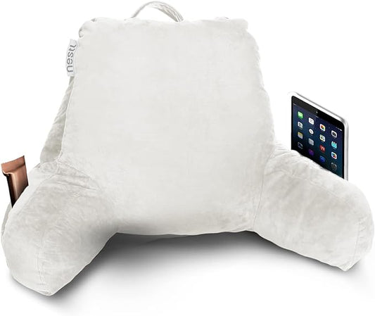 Nestl Reading Pillow for Kids, Small Bed Pillow, Back Pillow for Sitting in Bed, Memory Foam Chair Pillow, Reading & Bed Rest Pillows, White Back Pillow for Bed, Arm Pillow with Pockets