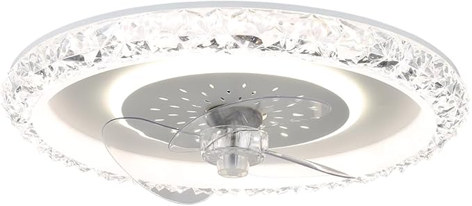 20" Flush Mount Ceiling Fans with Lights and Remote Control,Crystal Low Profile Ceiling Fan,6 Speed Reversible Mute,Bladeless Ceiling Fan for Living Room Bedroom