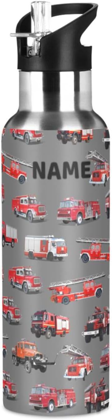 Fire Truck Stainless Steel Water Bottle with Straw Lid - 20 Oz Sports Insulated Water Bottle Thermos for Sport Gym Outdoor Travel School