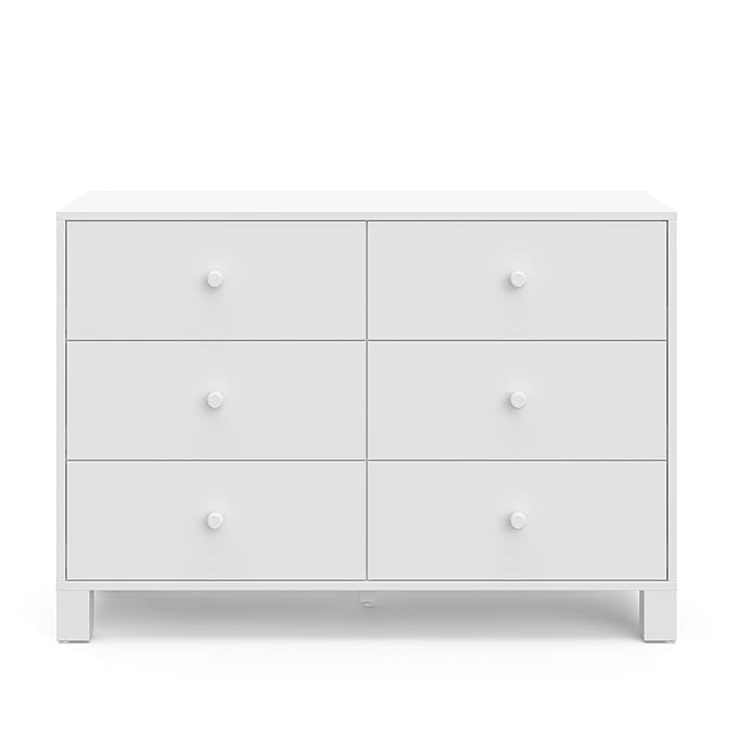 Storkcraft California 6-Drawer Double Dresser (White) - GREENGUARD Gold Certified, Interlocking Drawer System, Dresser Drawer Organizer for Kids Bedroom