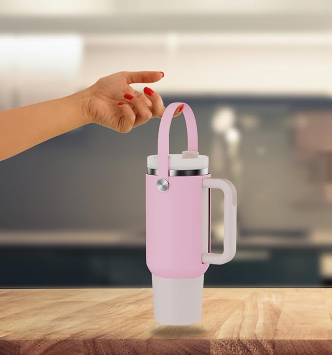 Silicone Handle Bag for Stanley 40 oz Tumbler with Handle, Holder for Stanley Tumbler Easy to Go Out - PINK