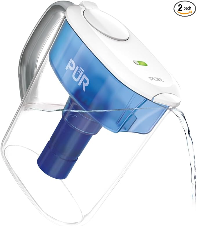 PUR PLUS 11-Cup Water Filter Pitcher with 1 Lead-Reducing PUR Plus Filter, Dishwasher Safe, Powerful Filtration, Filter Change Indicator Light, White, PPT111W