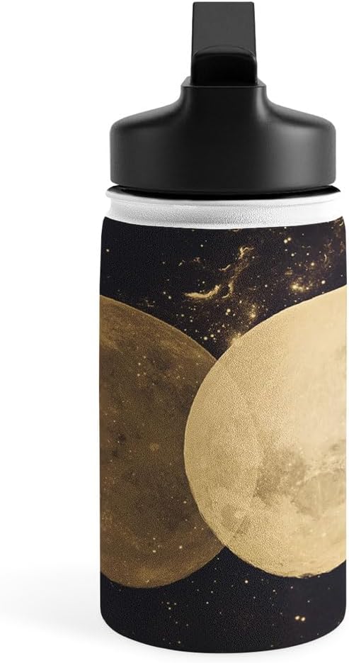 Deny Designs Water Bottle, Straw Lid 12 oz, Emanuela Carratoni Golden Moon Phases