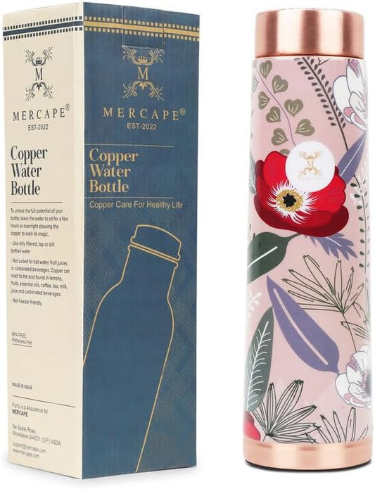 Copper Water Bottle A Handmade Ayurvedic Enameled Print Pure Copper Water Bottle For Drinking - Increase Your Water Consumption, and Experience Immediate Health Benefits (ENAMELED PRINT 11)