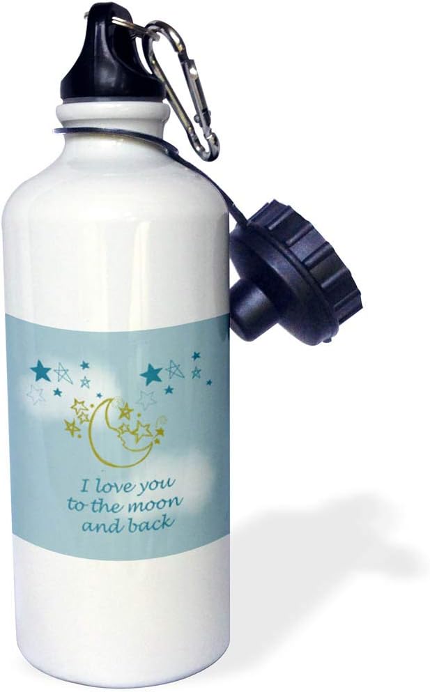 3dRose "I Love You to the moon and back" Sports Water Bottle, 21 oz, White
