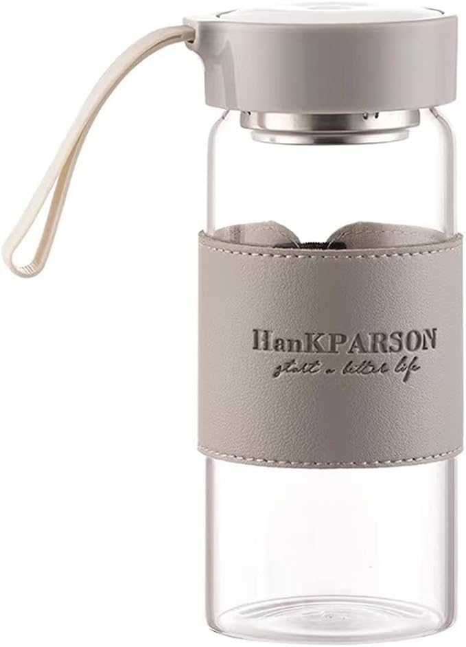 Glass Water Bottles 16 Oz Borosilicate water bottle-with sealing cap and Holsters and filters - BPA free,Men and Women Portable Glass Bottle (Grey)