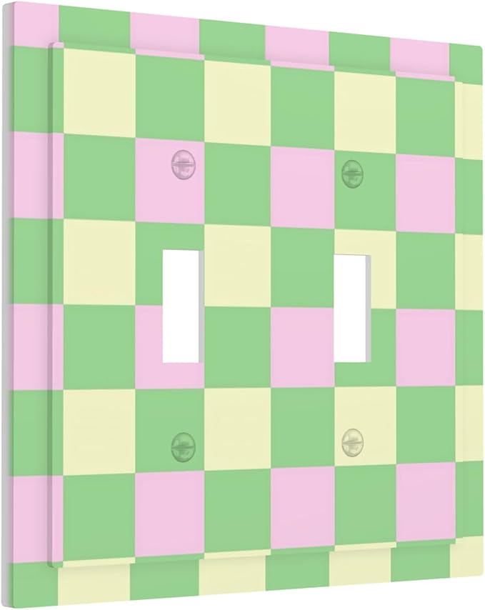 Checkered Gingham Double Toggle Light Switch Covers 2 Gang Wall Plate Dual Decorative Switchplate Electrical Faceplate for Bathroom Country Kitchen Bedroom Decor, 4.9" x 5"