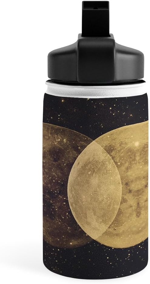 Deny Designs Water Bottle, Straw Lid 12 oz, Emanuela Carratoni Golden Moon Phases