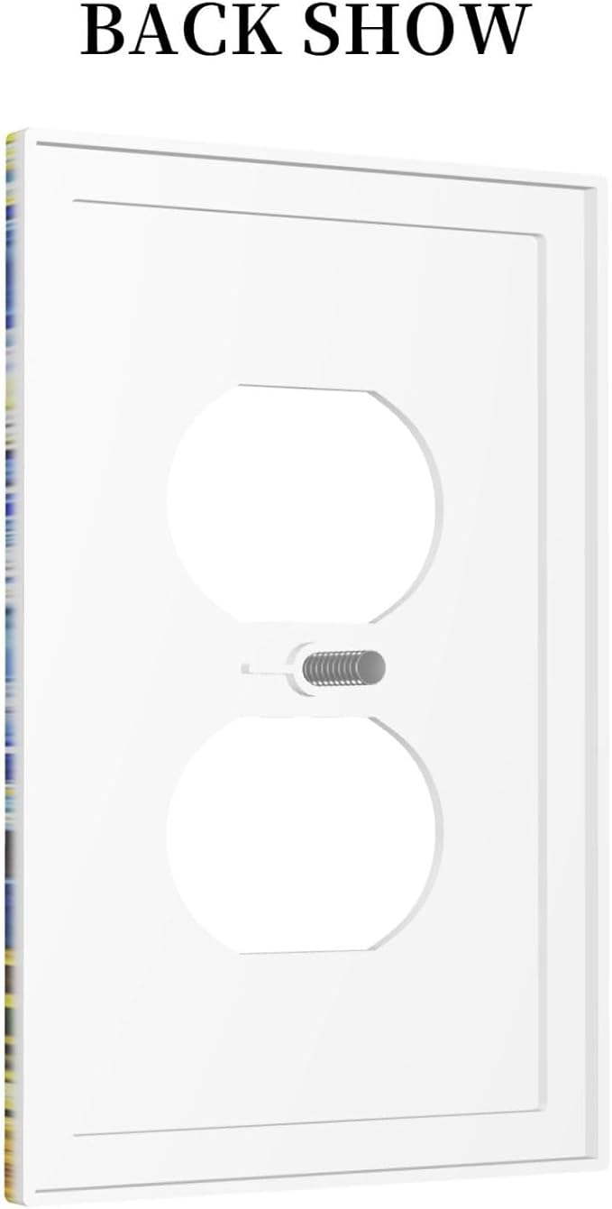 Vintage Abstract Blue Starry Sunflower Single Duplex Wall Plate Covers Light Switch Cover 1 Gang Outlet Plate Decorative Switchplate Covers Electrical Faceplate for Farmhouse Country Bedroom Decor