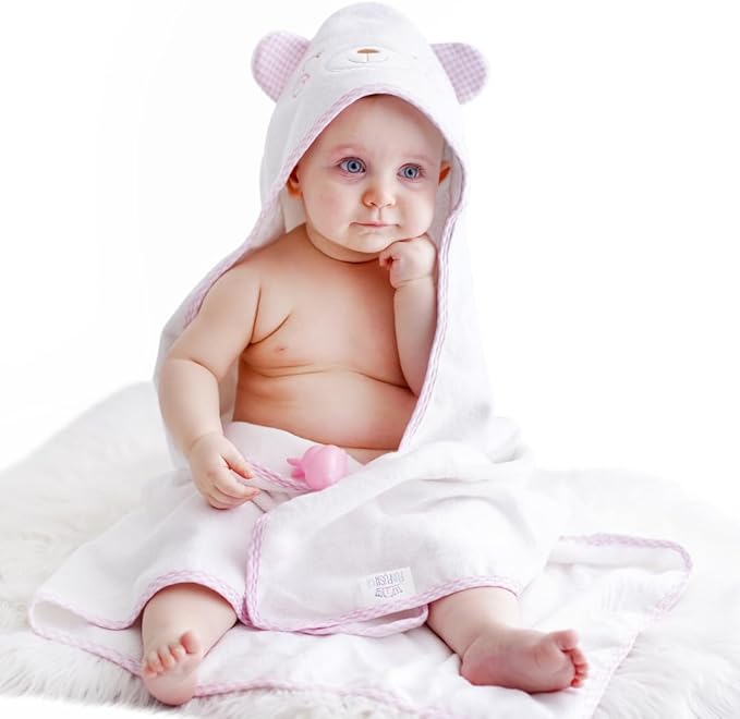 Baby Hooded Towel - Organic Ultra Absorbent Soft Premium Towels for Infants Toddlers Girls & Boys 35"x35" - Great Baby Shower Gift (Misty Rose)