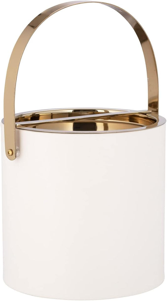 Kraftware Polished Gold Arch Handle & Bridge Cover: White Milan 3qt Ice Bucket, 3 quarts
