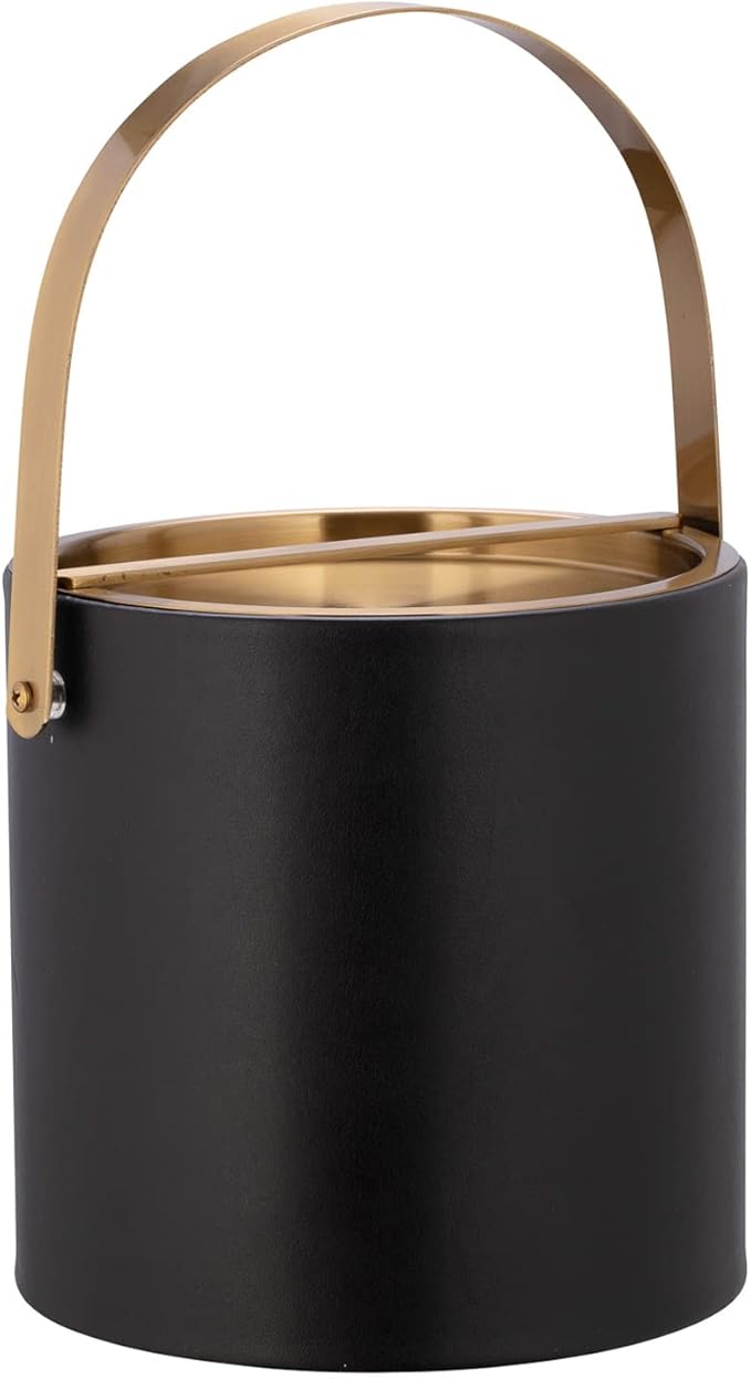 Kraftware 3qt Brushed Gold Arch Handle & Bridge Cover: Black Santa Barbara 3 quart Ice Bucket, Small