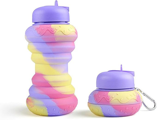 Collapsible Water Bottles，Foldable Sport Cups，Leak Proof Reusable Bpa Free Water Bottles，21oz Mixed Colors Design，for Outdoor, Travel Gym Hiking Purple