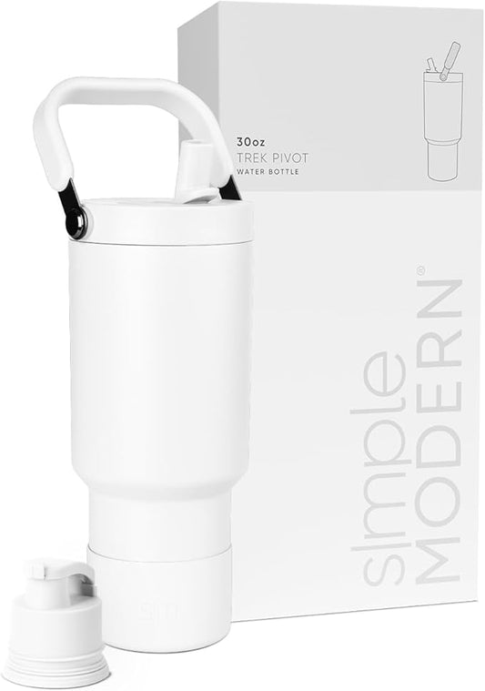 Simple Modern Trek Pivot | 30oz Flip Straw Tumbler with Handle | Water Bottle & Boot | Interchangeable Straw & Chug Lids | Insulated Stainless Steel Jug | Gym Sports Outdoors | Winter White