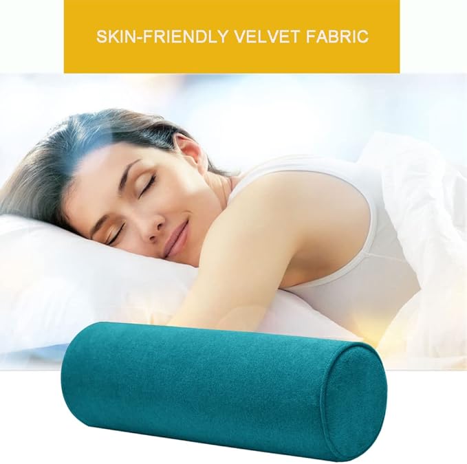 Cylinder Round Memory Foam Support Pillows 17.8X6 Cervical Neck Roll Pillow with Pillowcase Soft, Comfortable and Breathable for Sleeping, Chair, Car, Sofa，Travel Lake Blue