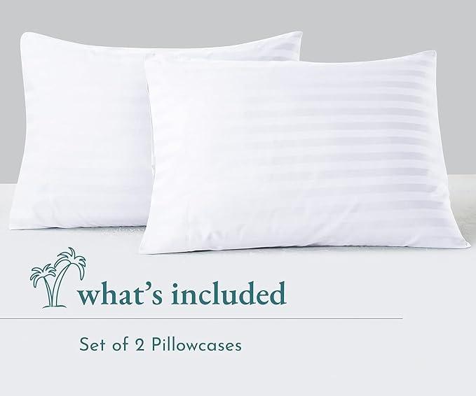 Youth Pillowcase 16x22 Inch Set of 2 PC Kids Travel Pillow Case Cover Envelope Closure 600 Thread Count 100% Soft Egyptian Cotton Youth Toddler Pillowcase 16x22, White Stripe