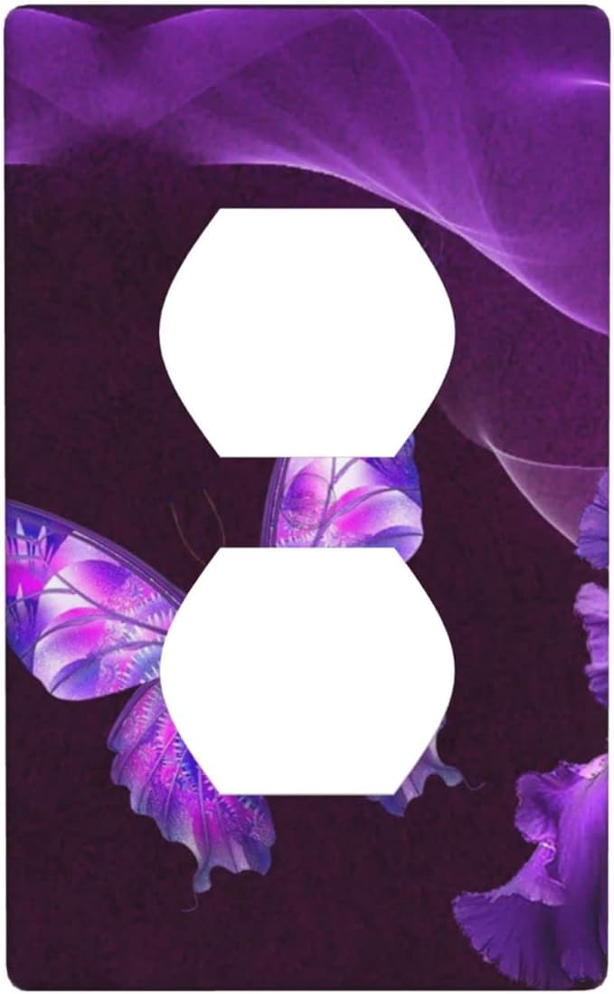 Purple Butterfly Flower Duplex Outlet Switch Wall Plate Cover Decorative 1-Gang for Electrical Girls Room Bathroom Bedroom Home Kitchen One Receptacle Polycarbonate Power Gear 4.5" x 2.76"