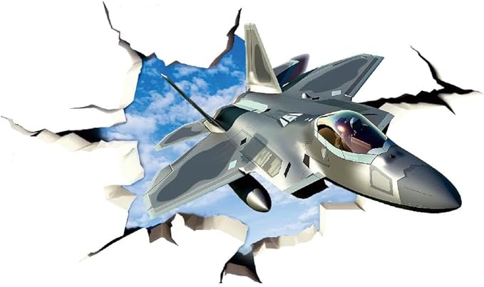 SUPERDANT 3D Break Sky Wall Sticker Fighter Jet Plane 3D Wall Decals Airplane Peel and Stick Vinyl Watercolor Art Decor for Boys Kids Room Living Room Nursery Bedroom Playroom Wall Decor