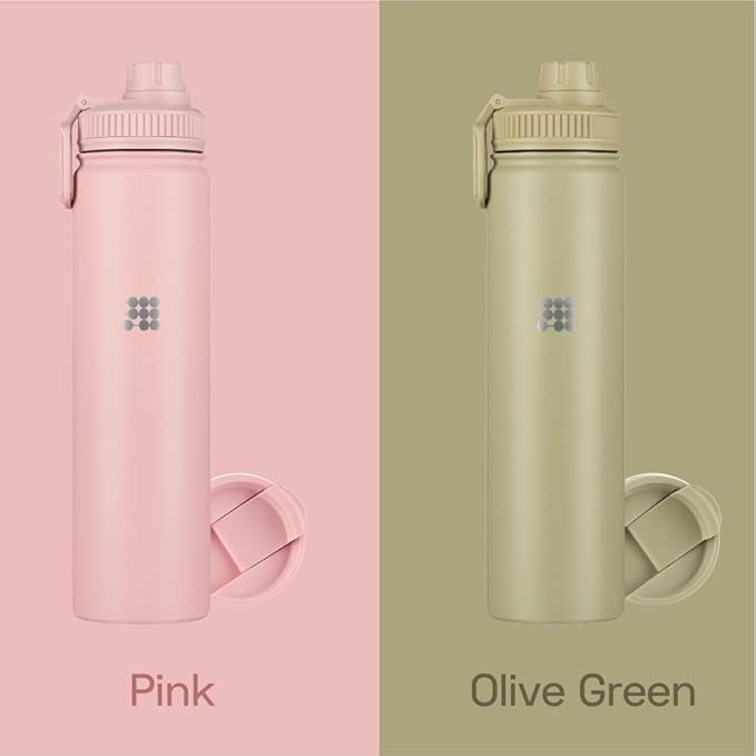 Cubitt Insulated Sports Hydro Water Bottle 24 oz, 2 Lids (Coffee Lid and Wide Mouth Twist Sports Lid), Stainless Steel, Double Walled. Cold for up to 24 hours, Hot for up to 12 hours. (Olive Green)