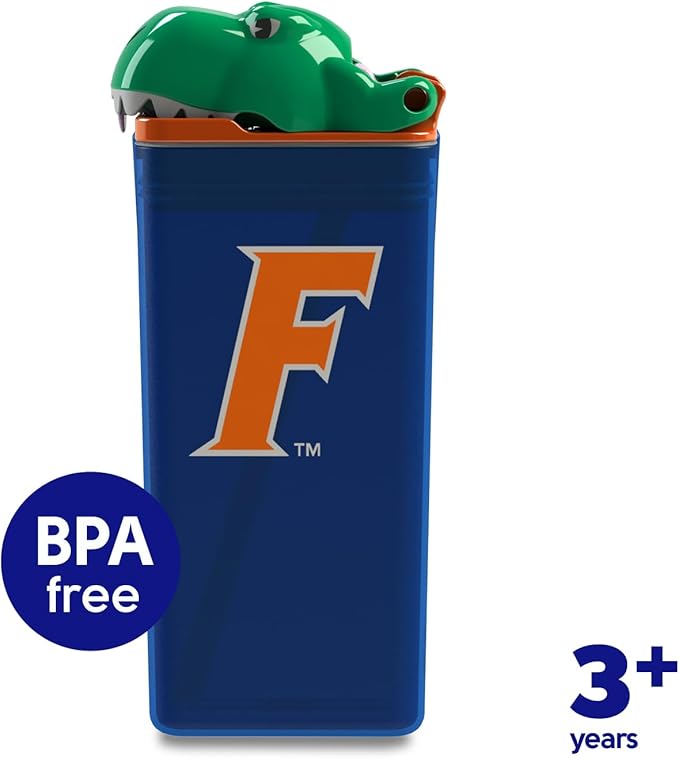 Reusable Water Bottle | Officially Licensed NCAA Sports Bottle | BPA Free | Dishwasher Safe | Albert Gator | 12 oz Drink in the Box - University of Florida