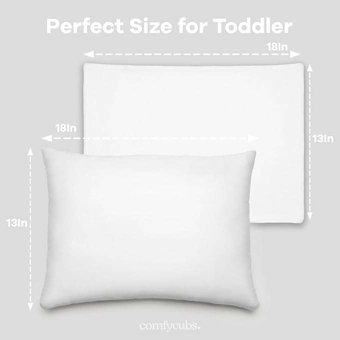 Comfy Cubs Toddler Pillow with Soft Cotton Pillowcase, 13"x18", White - Kids Pillow for Sleeping & Travel - Adorable & Comfortable Small Pillow - Kids Travel Pillow with Breathable Microfiber Fill