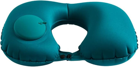 Travel Neck Pillow, Peacock Green, Inflatable U-Shaped, Velvet Exterior, Portable, Lightweight, 18.1 x 10.8 inches
