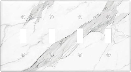 Marble Grey Wall Plate Decorative Light Switch Cover 4-Gang Quad Toggle Faceplate for Bathroom Farmhouse Kitchen Bedroom White
