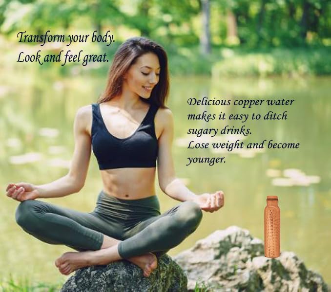 Pure Copper Water Bottle - Handcrafted - Ayurveda health benefits - Large 35 oz - Leak proof, Easy to carry for Sports, Fitness, Yoga, School - Natural Hammered Beaten Copper Finish
