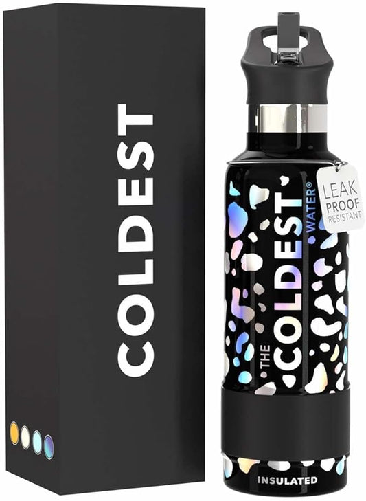 COLDEST Kids Water Bottle for School - Multiple Sizes (Straw Lid) Insulated Stainless Steel Reusable Leak-Proof for Girls, Boys (Moonlight Leopard, 21 oz)