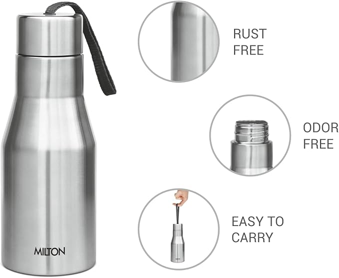 Milton Super 500 Stainless Steel Bottle, Single Walled 500 ml | 17 oz | 18/8 Stainless Steel, BPA Free, Food Grade, Rust Proof, Leak Proof Spout, Light Weight Bottle, Sports Water Bottle | Silver