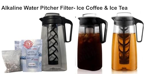 Alkaline Water Filter Pitcher with Infuser, Tritan Pitcher with Lid 2L | 9.5 pH Alkaline Filters | Tea Pitcher | Tritan BPA Free Ice Coffee Maker | Infuser Pitcher (No Filter)
