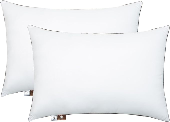 Premium 2-Pack Sleeping Pillow, Bed Pillow, Super Soft Down Alternative with Washable Covers, Microfiber Filling, Set of 2 (Stripe, Queen)