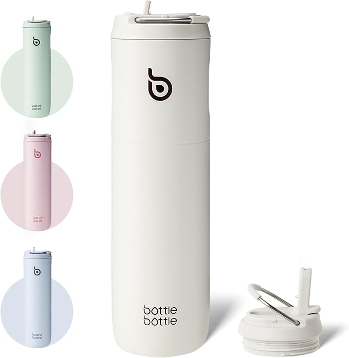 BOTTLE BOTTLE Insulated Water Bottle 24oz with Straw Lid and Handle for Sports Travel Gym Stainless Steel Water Bottles Double-Wall Vacuum Metal Thermos Bottles Leak Proof BPA-Free