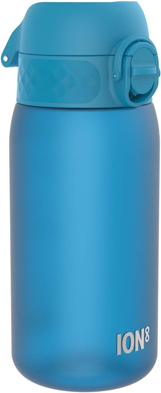 Ion8 Small Water Bottle, 350 ml/12 oz, Leak Proof, Easy to Open, Secure Lock, Dishwasher Safe, BPA Free, Carry Handle, Hygienic Flip Cover, Easy Clean, Odor Free, Carbon Neutral, Blue