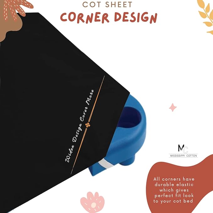 Pack of 24 Cot Sheet for Daycare Preschool Cot Bed -Polyblend Fabric with Corner Elastic Cots Sheets Fits On 22" X 40" Inches Size Toddler and Preschool Daycare Cot Black 22 X 40 Size