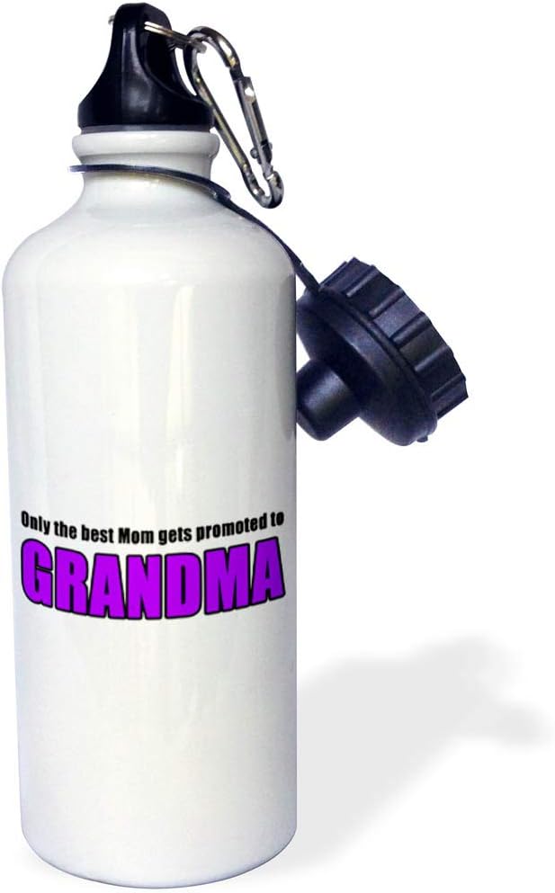 3dRose Only The Best Mom Gets Promoted to Grandma Purple Sports Water Bottle, 21 oz, White